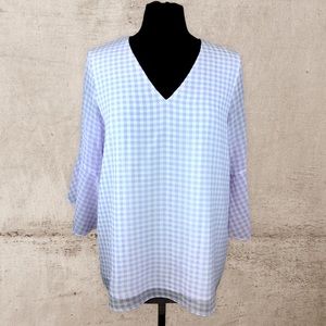 Calvin Klein Purple White Gingham Sheer Blouse Med